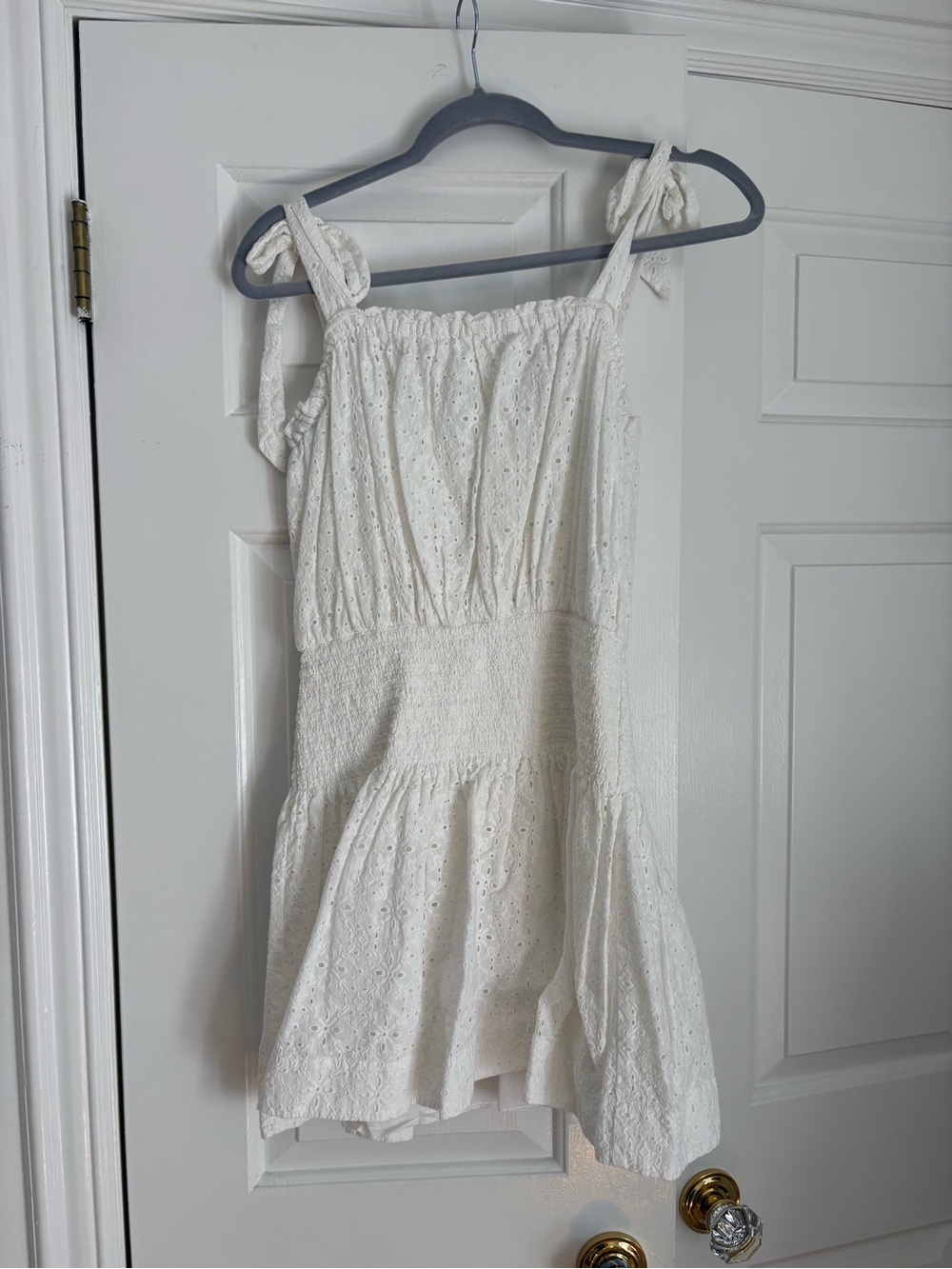 Ramy Brook White Eyelet Tie-Shoulder Mini Dress